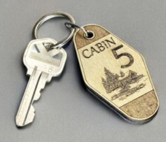 Cabin key and wooden key tag